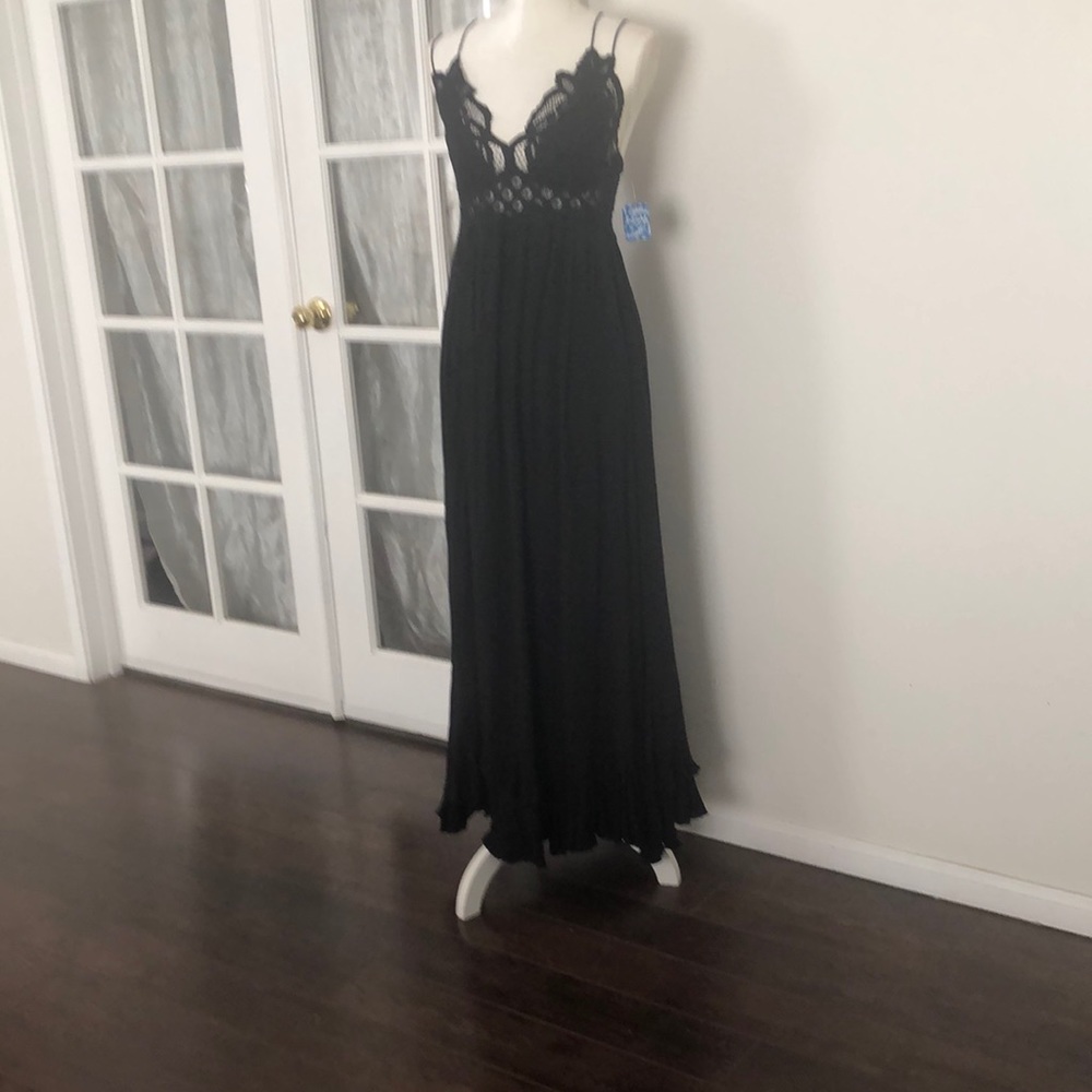 Free people  lacy slip on-black dress.